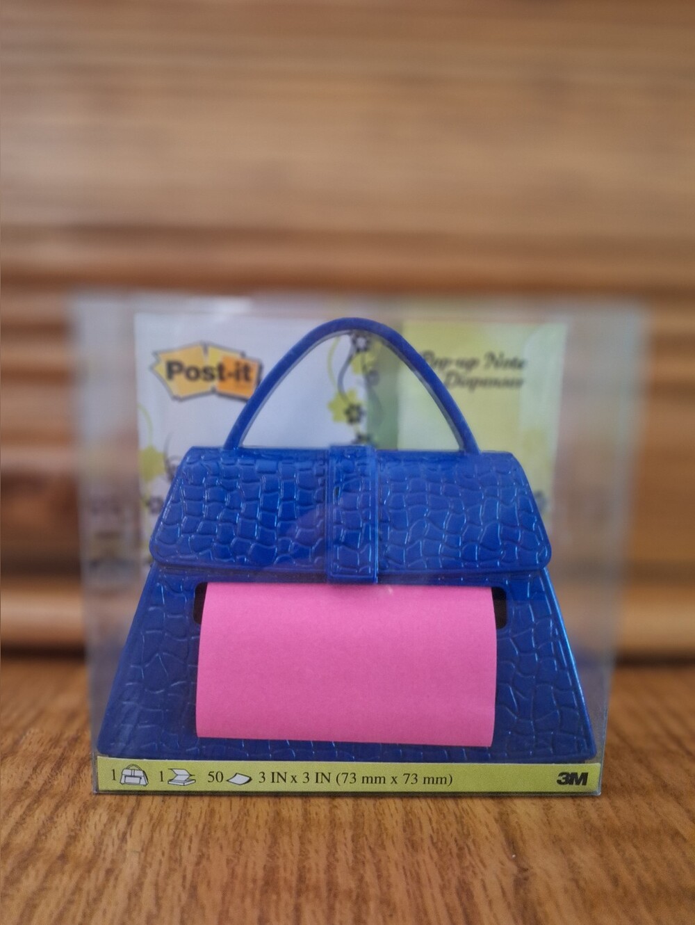 Post-It pop up note dispenser: Custom Blue purse shape. NEW